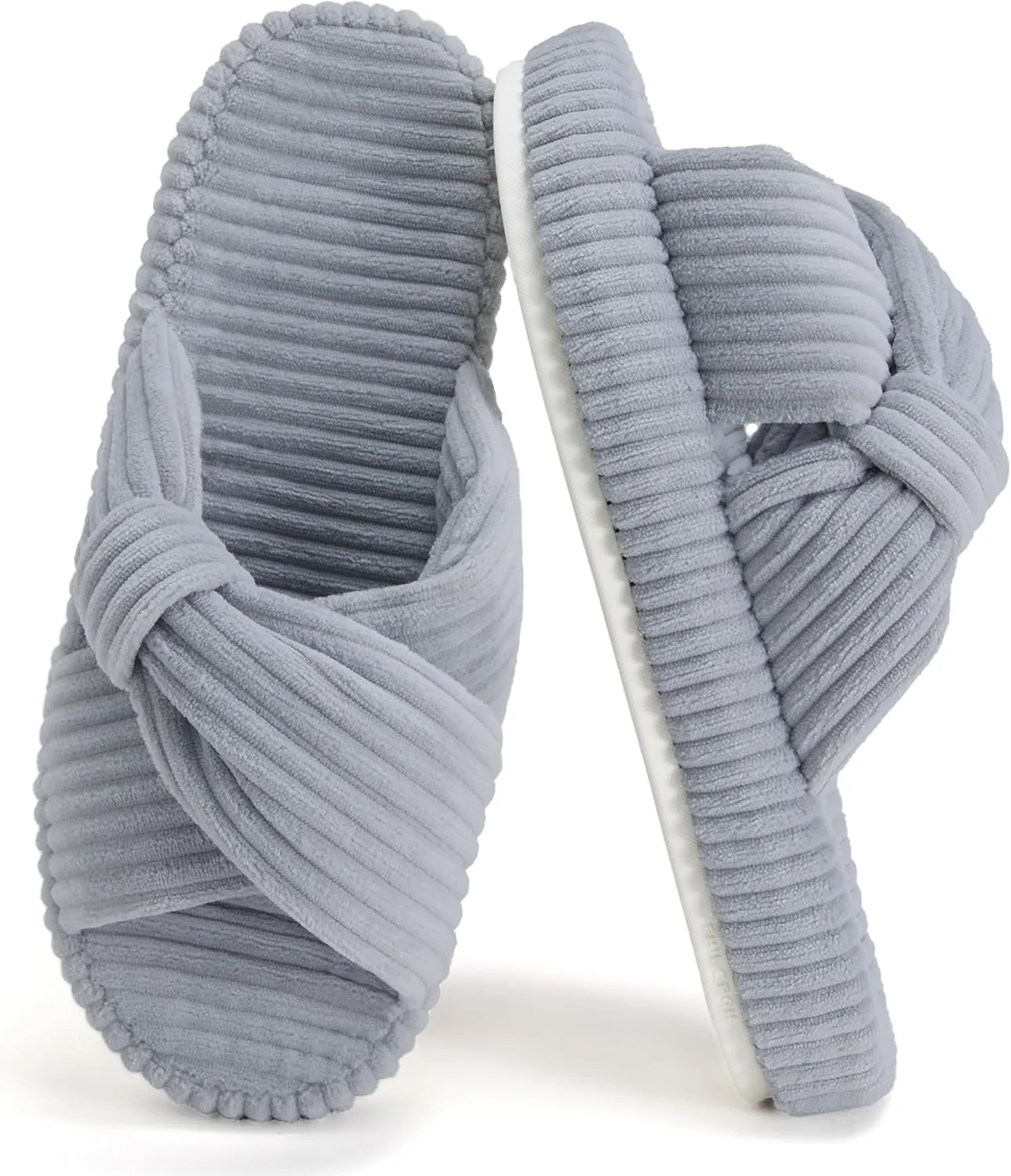 Women's House Slippers Corduroy Indoor Slippers Memory Foam Bedroom Open Toe Slippers Cross Band House Shoes