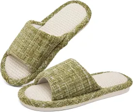 Womens Slippers, Linen Flax House Slippers for Women Men Unisex, Cute Soft Open Toe Summer Bedroom Slides House Shoes Indoor Outdoor Shower Drys fast