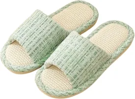 Womens Slippers, Linen Flax House Slippers for Women Men Unisex, Cute Soft Open Toe Summer Bedroom Slides House Shoes Indoor Outdoor Shower Drys fast