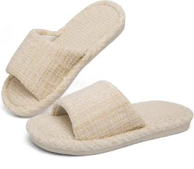 Womens Slippers, Linen Flax House Slippers for Women Men Unisex, Cute Soft Open Toe Summer Bedroom Slides House Shoes Indoor Outdoor Shower Drys fast